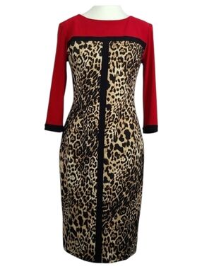 Joseph Ribkoff Leopard Print Midi Dress Women’s 4 3/4 Sleeve Animal Print
